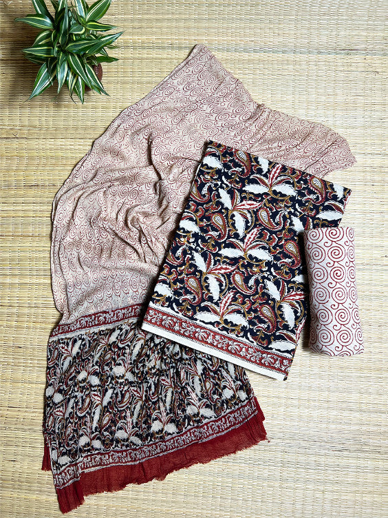 Black Jaal Kalamkari 3 Piece Chiffon Set