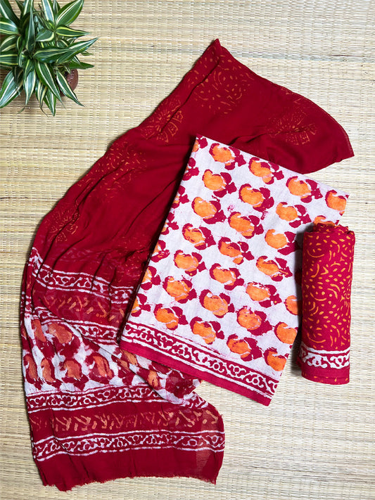 Maroon Orange Kairi Batik 3 Piece Chiffon Set