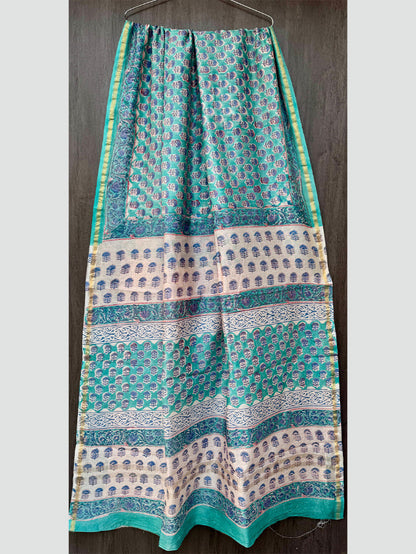 Turquoise Dabu Chanderi Silk Saree