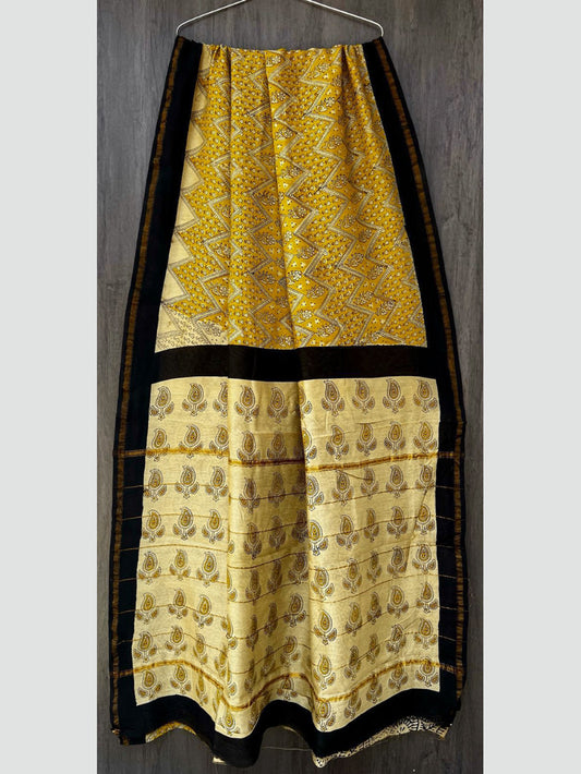 Mustard Kalamkari Chanderi Silk Saree