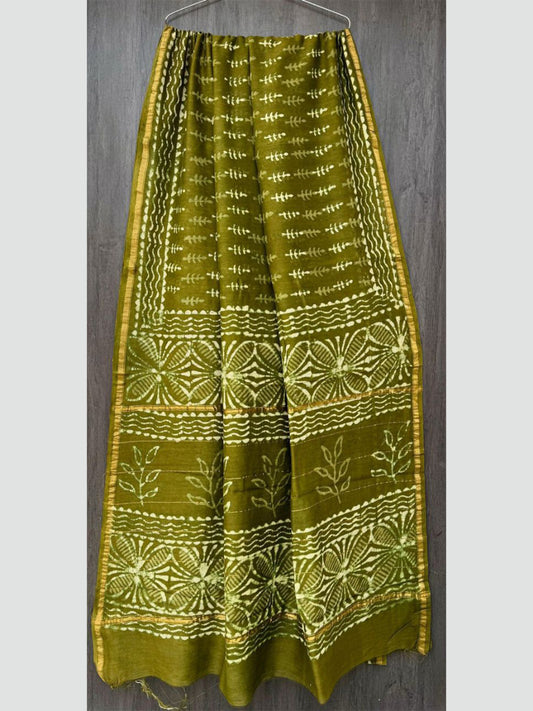 Mehndi Green Dabu Chanderi Silk Saree