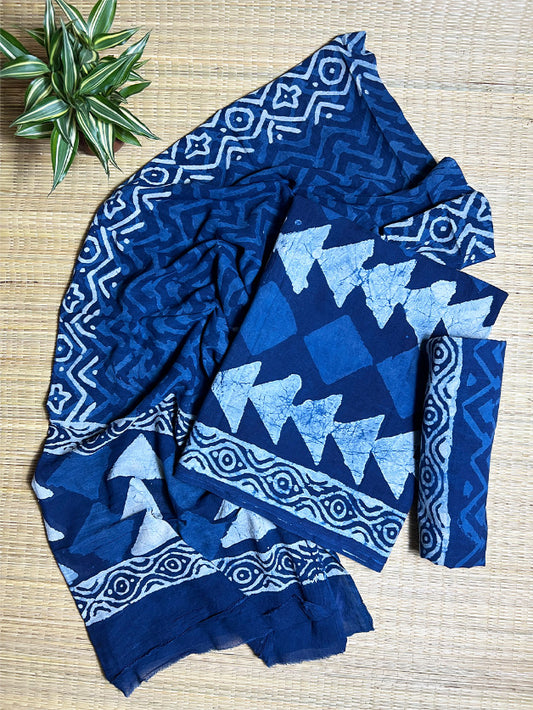 Indigo Geometry Ajrak 3 Piece Cotton Set