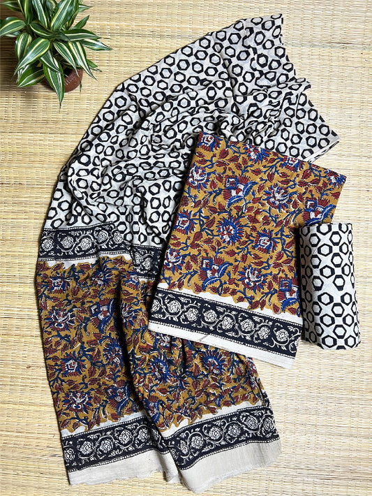 Brown Kalamkari 3 Piece Cotton Set