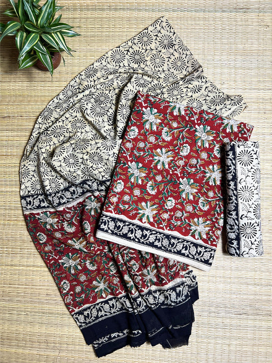 Red Rust Kalamkari 3 Piece Cotton Set