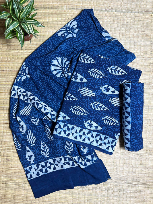 Indigo Leaf Ajrak 3 Piece Cotton Set