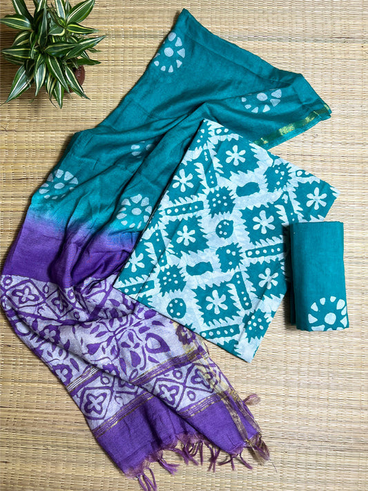 Teal Green Batik 3 Piece Linen Set