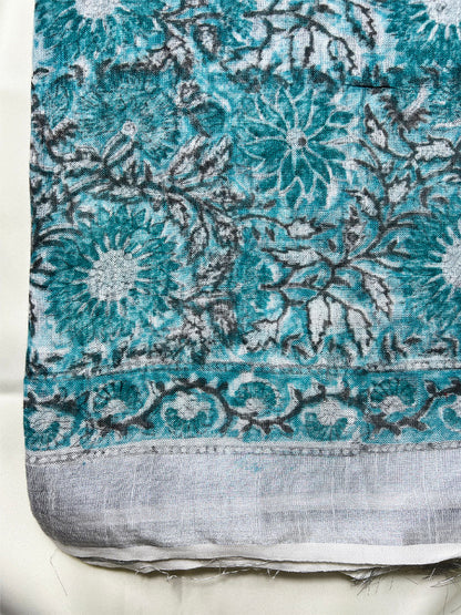 Blue Jaal Kalamkari Linen Saree