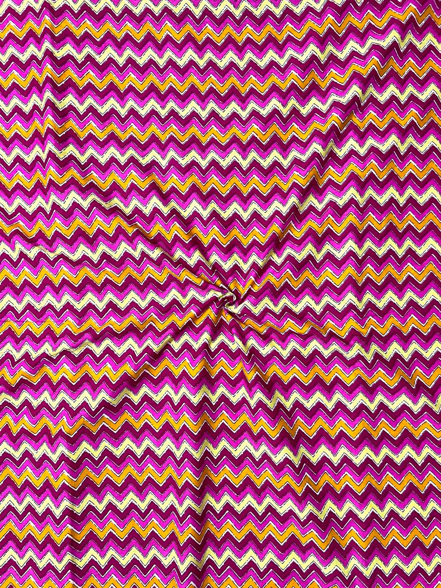 Magenta Yellow Ajrak Zig Zag Cotton Fabric