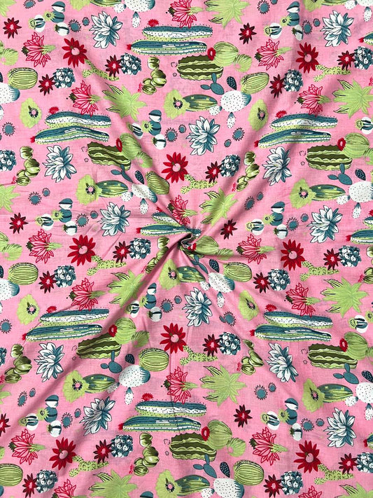 Pink Abstract Motifs Cotton Fabric