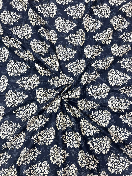 Black Sanganeri Mughal Pattern Cotton Fabric