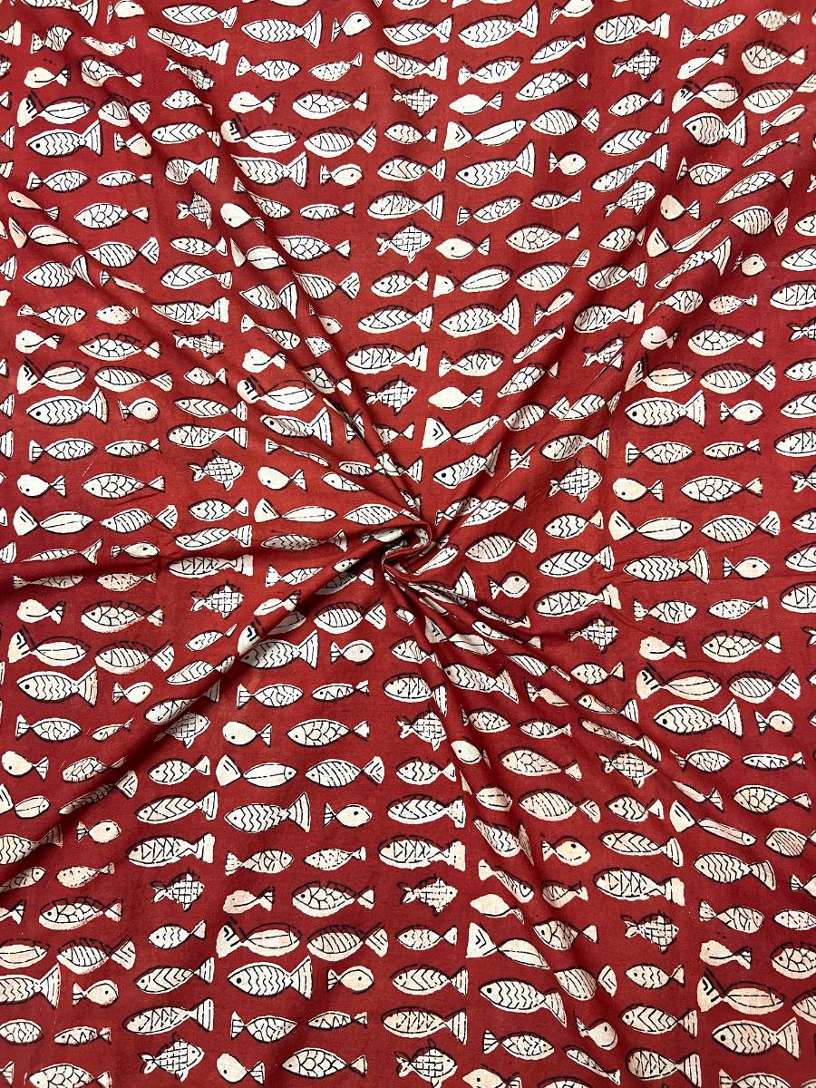 Red Dabu Fish Cotton Fabric