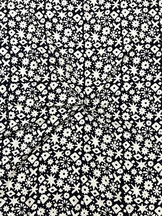 Black Dabu Motifs Cotton Fabric