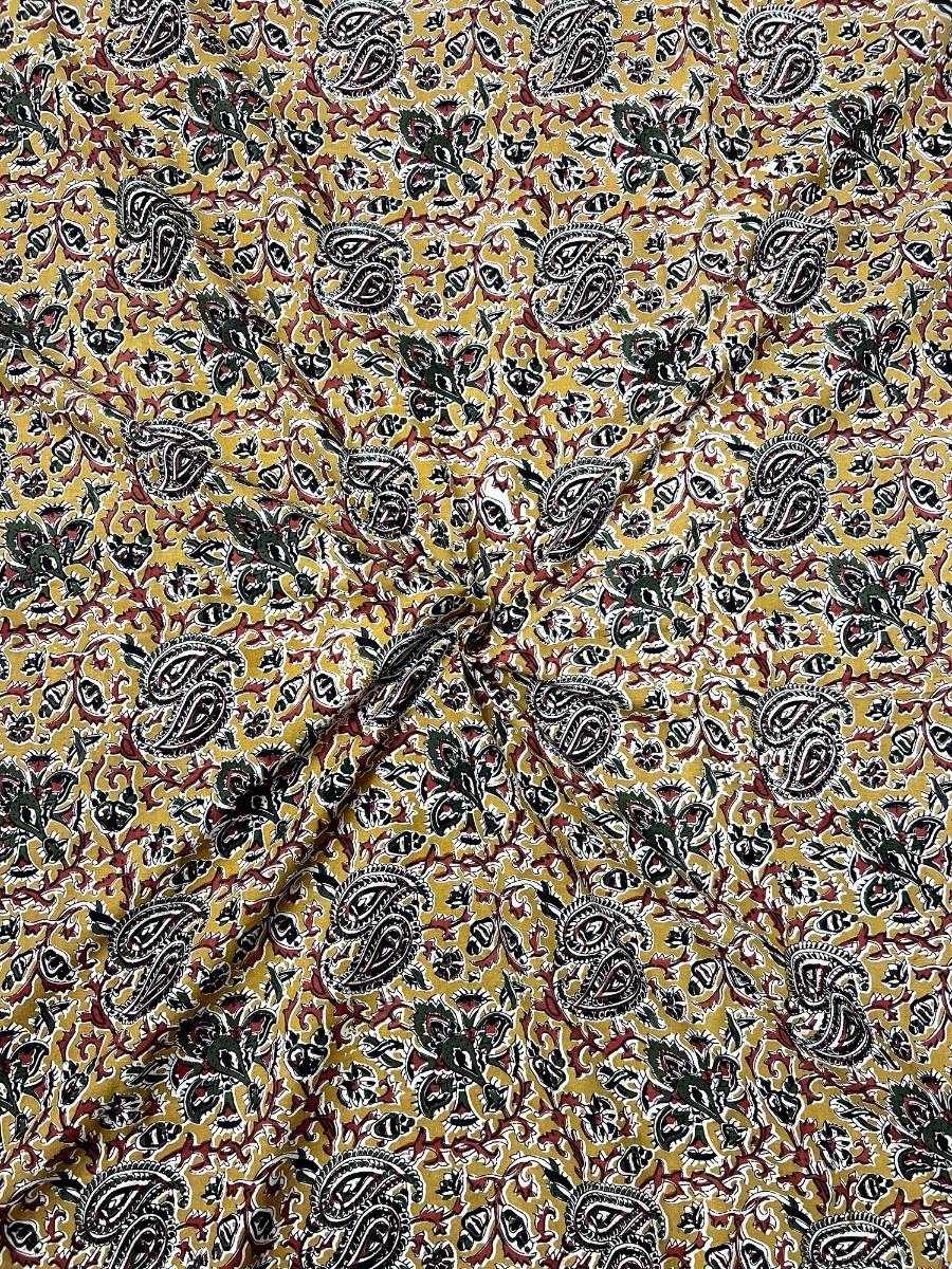 Mustard Kalamkari Jaal Cotton Fabric