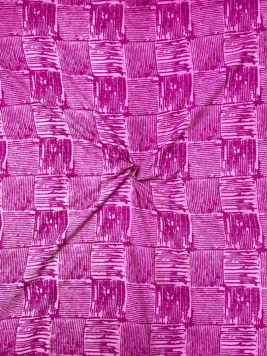 Magenta Ajrak Checks Cotton Fabric